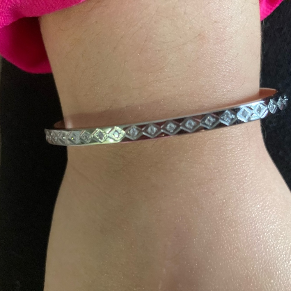 Antian Accessories™ Stainless Steel Silver Plated Zirconia Bangle Bracelet - Picture 2 of 7
